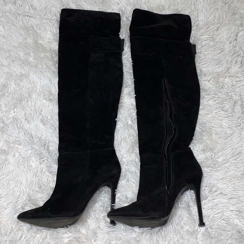 Black Suede Over-the-Knee Stiletto Boots